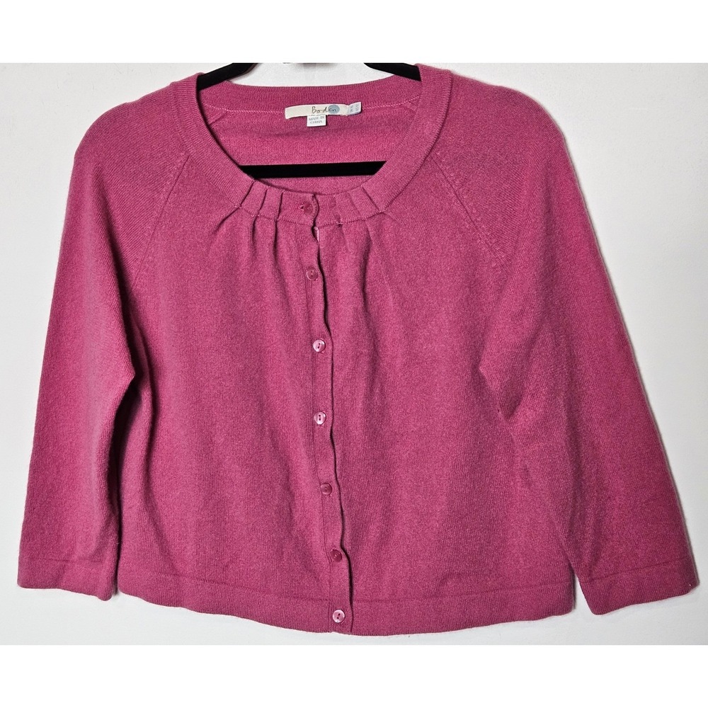 Boden‎ Cashmere Button Front Cropped Cardigan Pleats Berry Pink Valentine US 12